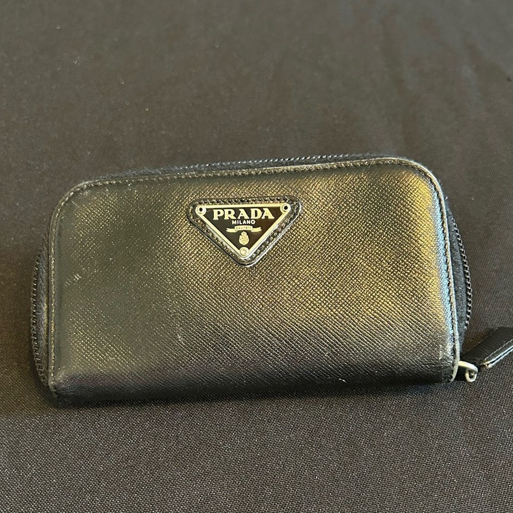 Prada Black Leather Keys & Card Wallet